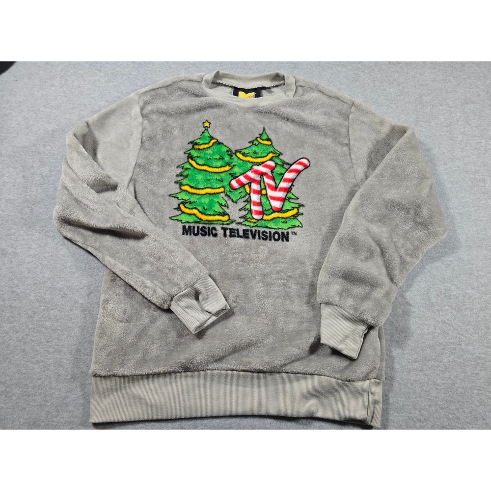 MTV Music Television Grey Fleece Christmas Holiday Sweatshirt Large LG